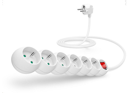 CONNECT IT prodlužovací kabel 230 V, 6 zásuvek, 2 m, s vypínačem (bílý)