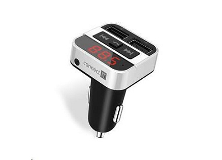 CONNECT IT InCarz Bezdrátový FM transmitter, 2xUSB+3.5mm AUX, stříbná CONNECT IT InCarz Bezdrátový FM transmitter, 2xUSB+3.5mm AUX, stříbná