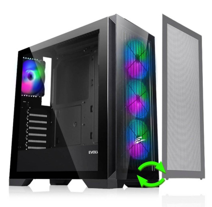 EVOLVEO Ptero Q2+, 2x čelní panel - sklo /mřížka, case ATX, černá, 4x ARGB Ventilátor EVOLVEO Ptero Q2+, 2x čelní panel - sklo /mřížka, case ATX, černá, 4x ARGB Ventilátor