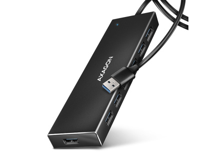 AXAGON HUE-F7A, 7x USB 3.2 Gen 1 ALU FLAT CHARGING hub, micro USB napájecí konektor, kabel USB-A 1m