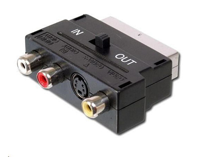 PremiumCord Adapter SCART-3x cinch + S-video s přepínačem IN/OUT