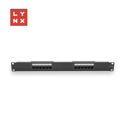 LYNX 19" patch panel 12-port, UTP Cat5e, 50µ, nestíněný, černý LYNX 19" patch panel 12-port, UTP Cat5e, 50µ, nestíněný, černý