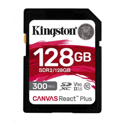 Kingston SDXC karta 128GB Canvas React Plus SDXC UHS-II 300R/260W U3 V90 for Full HD/4K/8K