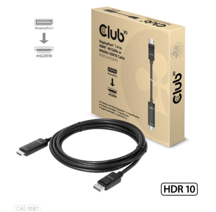 Club3D kabel DP 1.4 na HDMI, 4K120Hz nebo 8K60Hz HDR10, M/M, 3m Club3D kabel DP 1.4 na HDMI, 4K120Hz nebo 8K60Hz HDR10, M/M, 3m