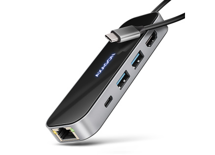 AXAGON HMC-6GLN, USB 5Gbps hub, 2x USB-A, USB-C, HDMI 4k/60Hz, RJ-45 GLAN, PD 100W, kabel USB-C 20cm