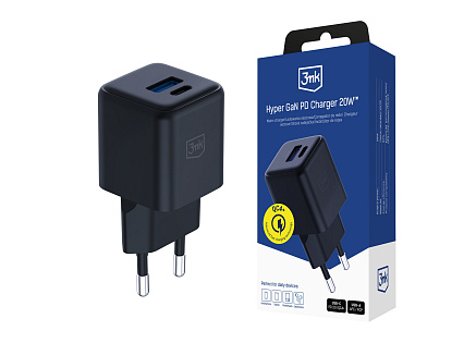 3mk síťová nabíječka Hyper GaN Charger 20W, černá