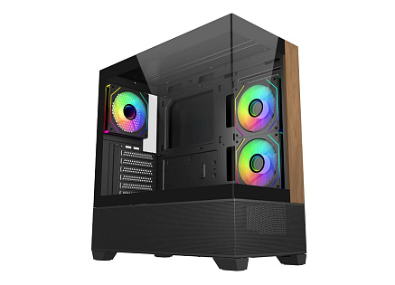 Cooler Master case Elite 690 Wood, ATX, Průhledná bočnice, 3x 120mm ARGB Fan, Černá