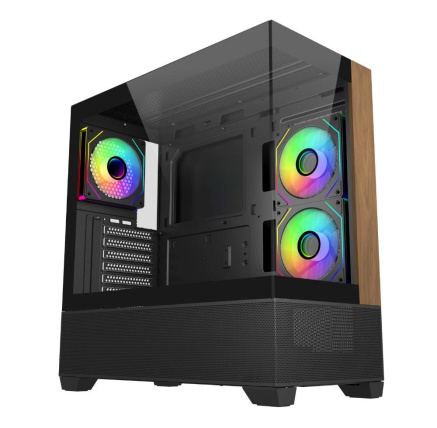 Cooler Master case Elite 690 Wood, ATX, Průhledná bočnice, 3x 120mm ARGB Fan, Černá