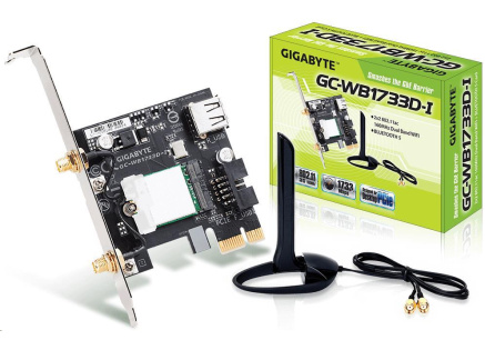 GIGABYTE GC-WB1733D-I, WiFi 802.11ac, Bluetooth 5, PCIe, Dual Band, 1734 Mbps GIGABYTE GC-WB1733D-I, WiFi 802.11ac, Bluetooth 5, PCIe, Dual Band, 1734 Mbps