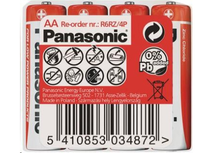 PANASONIC Zinkouhlíkové baterie Red Zinc R6RZ/4P AA 1,5V (shrink 4ks) PANASONIC Zinkouhlíkové baterie Red Zinc R6RZ/4P AA 1,5V (shrink 4ks)