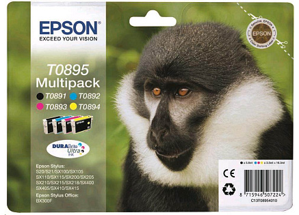 EPSON ink čer+bar Stylus "Opice" S20/SX100/SX200/SX400 (T0895) multipack
