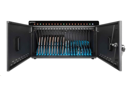 MANHATTAN stolní nabíjecí skříň - 20 portů, 360 W, přepěťová ochrana, tichá ventilace, kovové pouzdro, černá