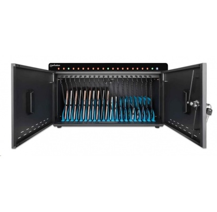 MANHATTAN stolní nabíjecí skříň - 20 portů, 360 W, přepěťová ochrana, tichá ventilace, kovové pouzdro, černá MANHATTAN stolní nabíjecí skříň - 20 portů, 360 W, přepěťová ochrana, tichá ventilace, kovové pouzdro, černá