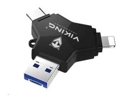 Viking USB Flash disk 3.0 4v1 s koncovkou Lightning/Micro USB/USB/USB-C, 32 GB, černá