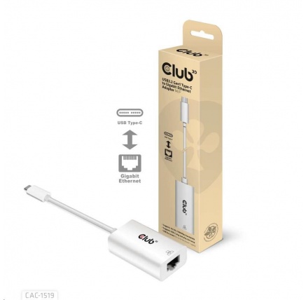 Club3D Adaptér aktivní USB 3.2 typ C na LAN (Gigabit Ethernet - 1Gb), 20cm Club3D Adaptér aktivní USB 3.2 typ C na LAN (Gigabit Ethernet - 1Gb), 20cm