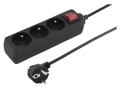PREMIUMCORD Prodlužovací přívod 230V 2m 3 zásuvky + vypínač, černý PREMIUMCORD Prodlužovací přívod 230V 2m 3 zásuvky + vypínač, černý
