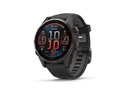 Garmin fenix® 8 – 43 mm, AMOLED, Sapphire, Carbon grey DLC titanium, Black / Pebble grey se silikonovým řemínkem, EU