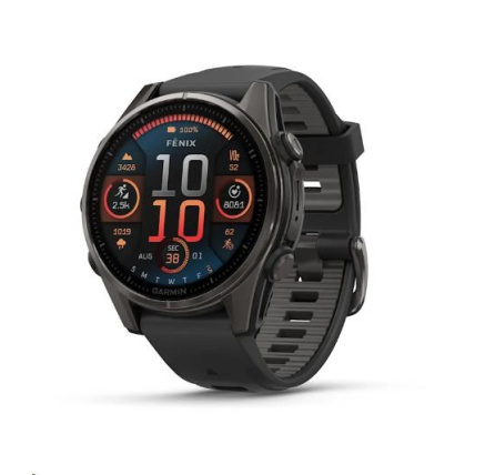 Garmin fenix® 8 – 43 mm, AMOLED, Sapphire, Carbon grey DLC titanium, Black / Pebble grey se silikonovým řemínkem, EU