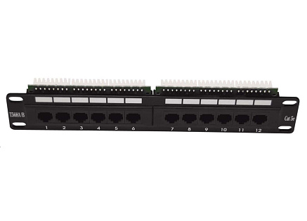 10" Patch panel LEXI-Net 12port, UTP, Cat5E, duální svorkovnice, černý