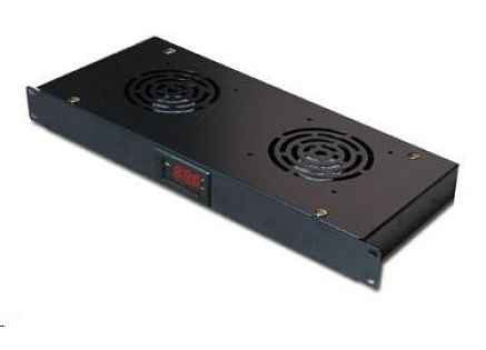 19" ventilační jednotka XtendLan, 2 ventilátory, LCD display, termostat, hloubka 200mm, černá