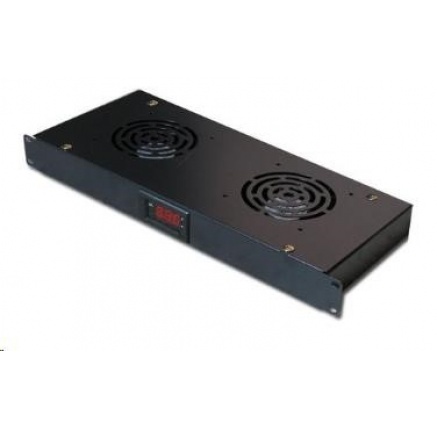 19" ventilační jednotka XtendLan, 2 ventilátory, LCD display, termostat, hloubka 200mm, černá