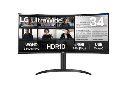 LG MT VA LED 34" 34WR55QK - VA panel, 3440x1440, 2xHDMI, DP, USB-C, USB 3.0, zakriven, nast vyska