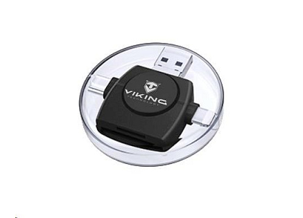 Viking OTG čtečka paměťových karet SD a Micro SD 4v1 s koncovkou APPLE Lightning / Micro USB / USB 3.0 / USB-C, černá