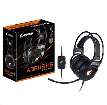 GIGABYTE sluchátka s mikrofonem headset AURUS H5, wired, RGB Lighting, USB/3.5mm