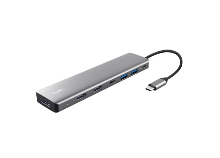 TRUST Dokovací stanice DALYX 7v1, 1xDP, 2xHDMI, 2xUSB-C, 2xUSB, šedá