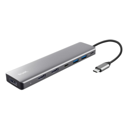 TRUST Dokovací stanice DALYX 7v1, 1xDP, 2xHDMI, 2xUSB-C, 2xUSB, šedá TRUST Dokovací stanice DALYX 7v1, 1xDP, 2xHDMI, 2xUSB-C, 2xUSB, šedá