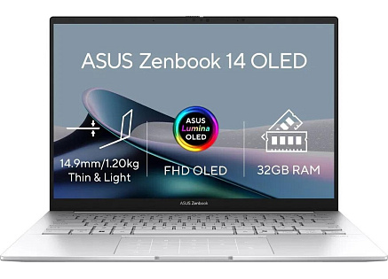 ASUS NTB Zenbook 14 (UX3405CA-OLED570W), Ultra 7 255H, 14" 1920x1200, 32GB, 1TB SSD, Arc, W11 Home, Foggy Silver
