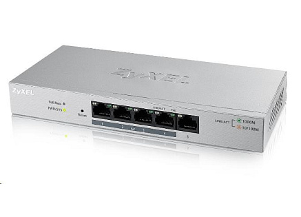 Zyxel GS1200-5HPv2 5-port Desktop Gigabit Web Smart PoE switch, 4x PoE+ GbE, PoE 60W, fanless