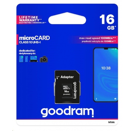 GOODRAM MicroSDHC karta 16GB M1AA, UHS-I Class 10, U1 + adaptér