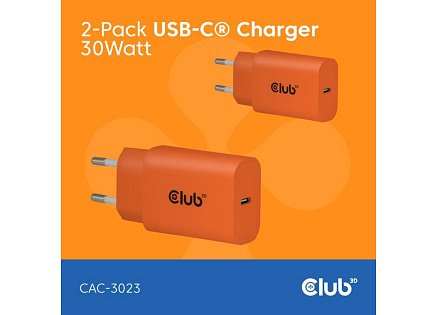 Club3D Nabíječka, USB-C, Power Delivery 15V/2A, 2-pack, oranžová