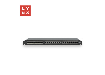 LYNX 19" patch panel 24-port, STP Cat6a, 50µ, stíněný, černý