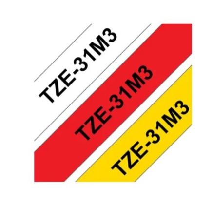 BROTHER Originální kazety s páskou Brother TZe-31M3 - černá na červené, bílé a žluté, šířka 12 mm