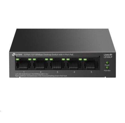 TP-Link LiteWave switch LS105LP (5x100Mb/s, 4xPoE, 41W, fanless)