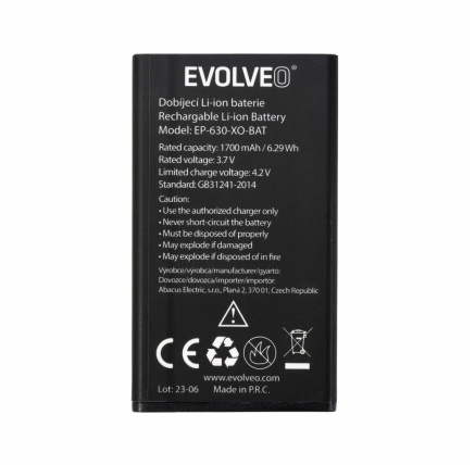 EVOLVEO originální baterie 1700 mAh pro EasyPhone XO EVOLVEO originální baterie 1700 mAh pro EasyPhone XO