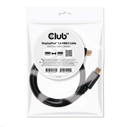 Club3D Certifikovaný Kabel DisplayPort 1.4 HBR3 8K60Hz (M/M), 1m Club3D Certifikovaný Kabel DisplayPort 1.4 HBR3 8K60Hz (M/M), 1m