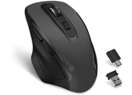 CONNECT IT Dual SmartSwitch bezdrátová myš, USB-A + C (+1x AA baterie zdarma), šedá