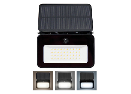 Solight LED solární reflektor se senzorem, 6W, 660lm, 3CCT, Li-Ion, černá