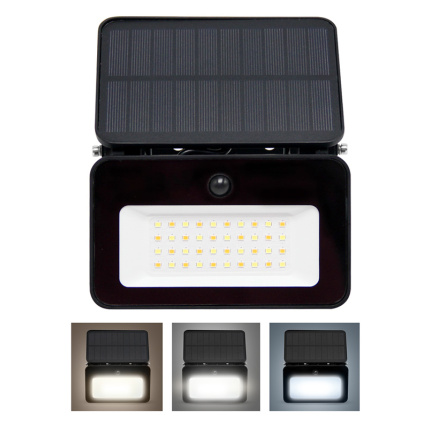 Solight LED solární reflektor se senzorem, 6W, 660lm, 3CCT, Li-Ion, černá