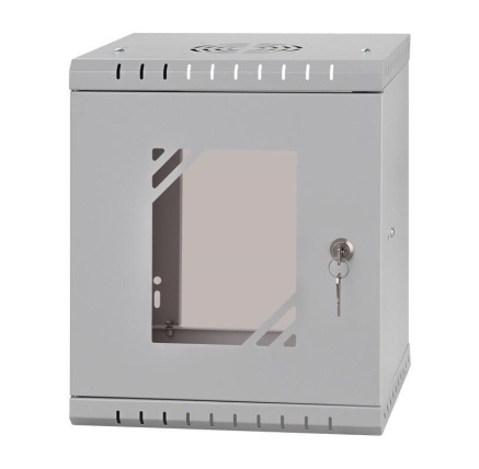 LEXI-Net 10" nástěnný rozvaděč Basic 6U 292x300, skleněné dveře, bez zad, svařovaný, šedý