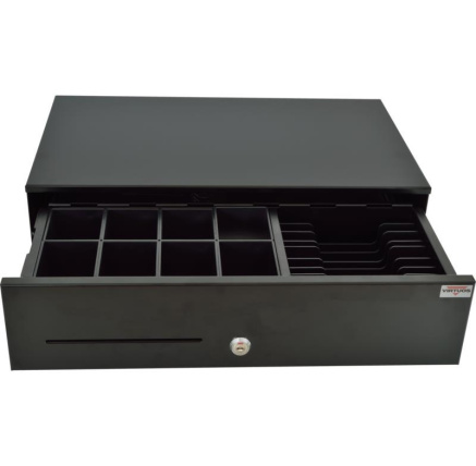 Virtuos pokladní zásuvka SK-500CB s kabelem, kov. pořadač 8/8, 9-24V, černá Virtuos pokladní zásuvka SK-500CB s kabelem, kov. pořadač 8/8, 9-24V, černá