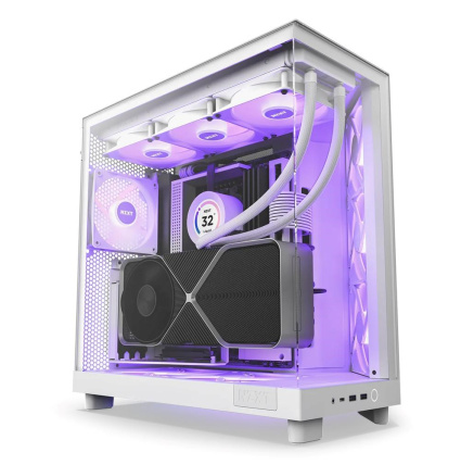 NZXT skříň H6 Flow RGB dvoukomorová / MidT / 3x120mm RGB fan / 2xUSB 3.2 / USB-C / prosklená / bílá