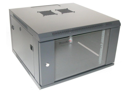 XtendLan 19" nástěnný rozvaděč 6U 600x600, nosnost 60 kg, skleněné dveře, svařovaný, černý
