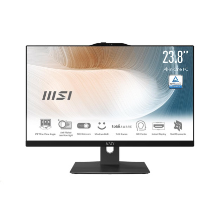 MSI PC AiO MS-AE07 (Modern AM242TP 12M-1697XEU), i5-1235U, 23.8" FHD, Anti-Glare, Touch, 16GB, 512GB SSD, N/A, No OS, Bl