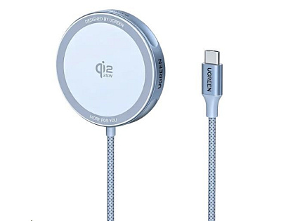 UGREEN magnetická bezdrátová nabíječka MagFlow Qi2.2 25W, MagSafe, stříbrná