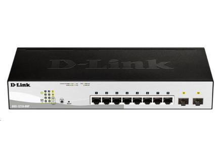 D-Link DGS-1210-08P 10-port Gigabit Smart PoE Switch, 8x GbE PoE+, 2x SFP, PoE 65W, fanless