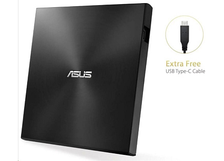 ASUS DVD ZenDrive SDRW-08U9M-U BLACK, External Slim DVD-RW, USB Type-C/Type-A, M-DISC